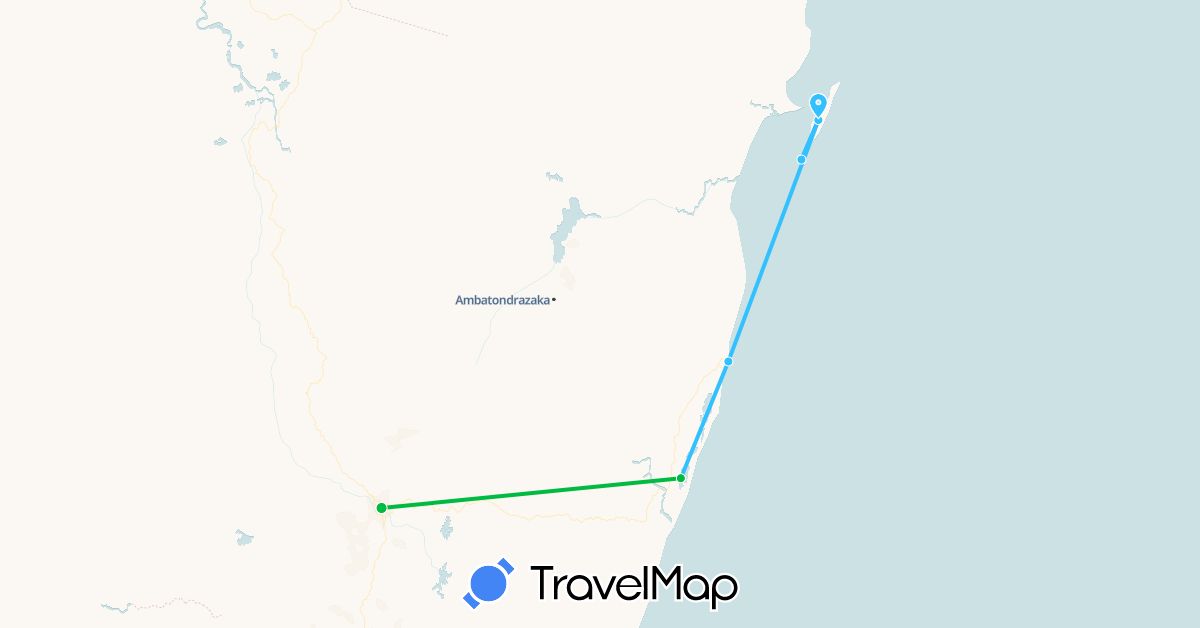 TravelMap itinerary: driving, bus, boat in Madagascar (Africa)